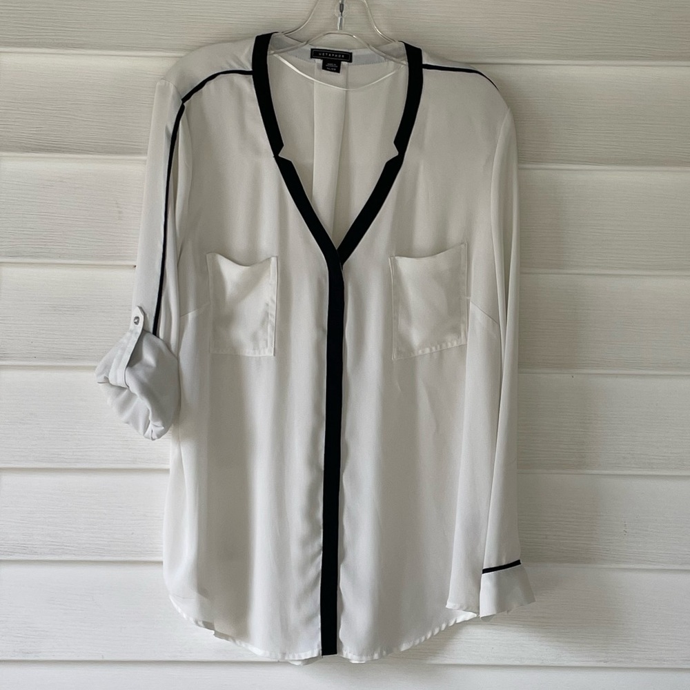 METAPHOR Black Trim Long Sleeves Button Down Shirt Sz XL